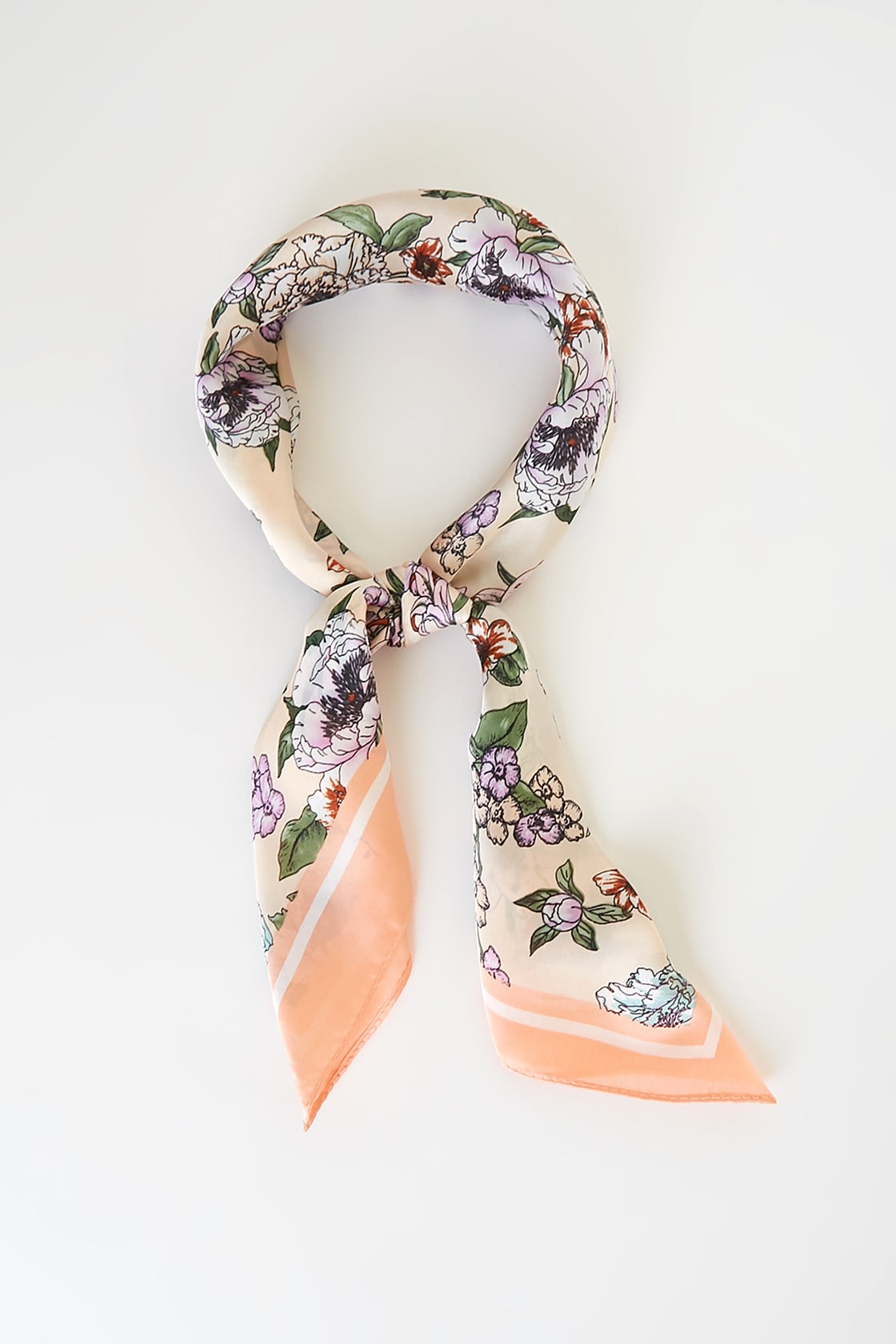 peach floral print satin handkerchief scarf