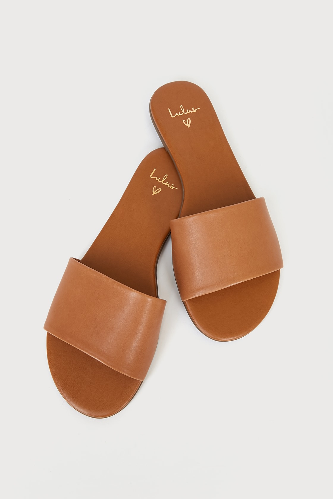 cognac leather slide sandals
