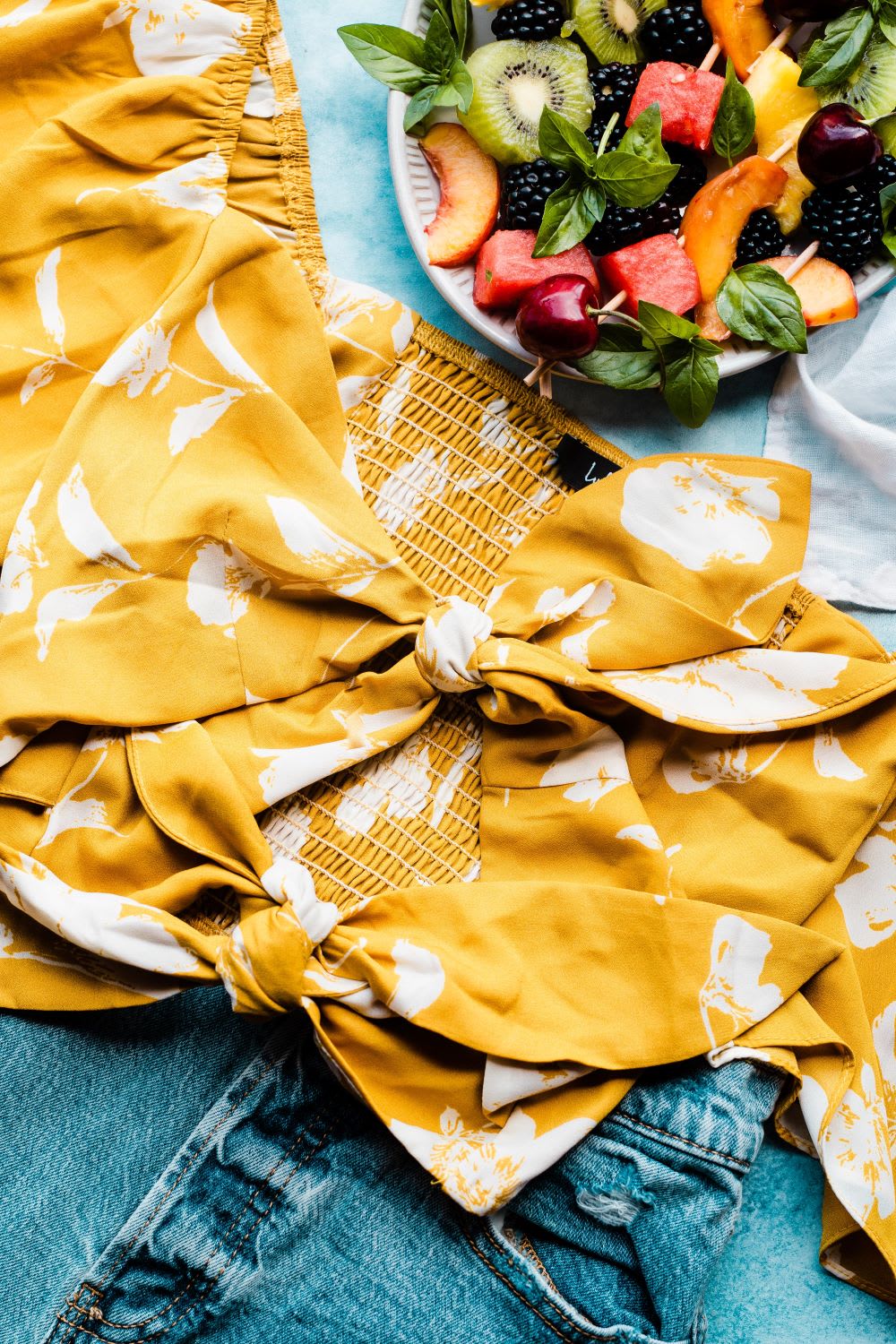 Yellow floral print tie-front Ccop top