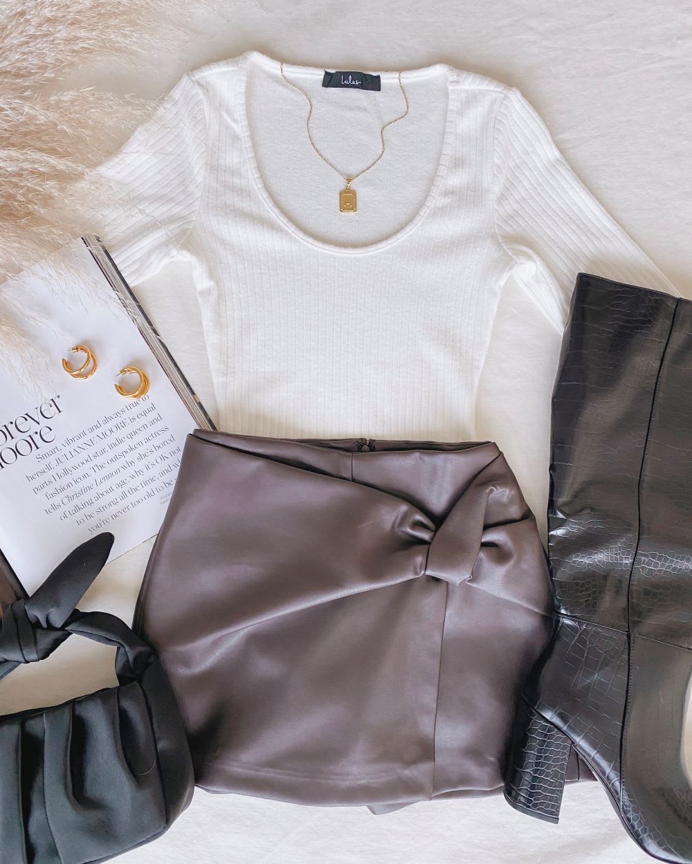 brown vegan leather skort