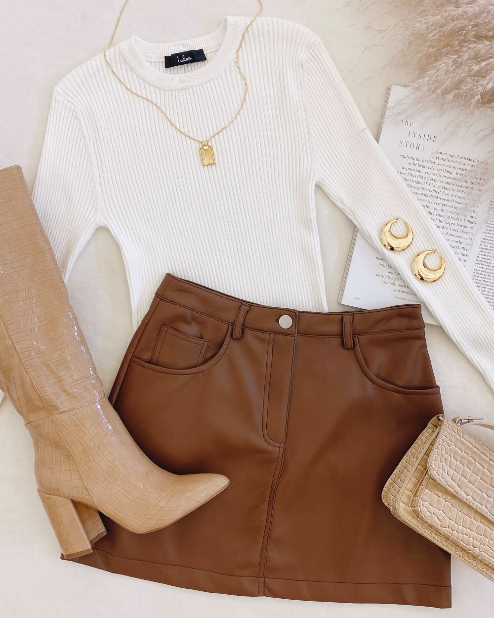 Alluring Aesthetic Cream Ribbed Long Sleeve Bodysuit