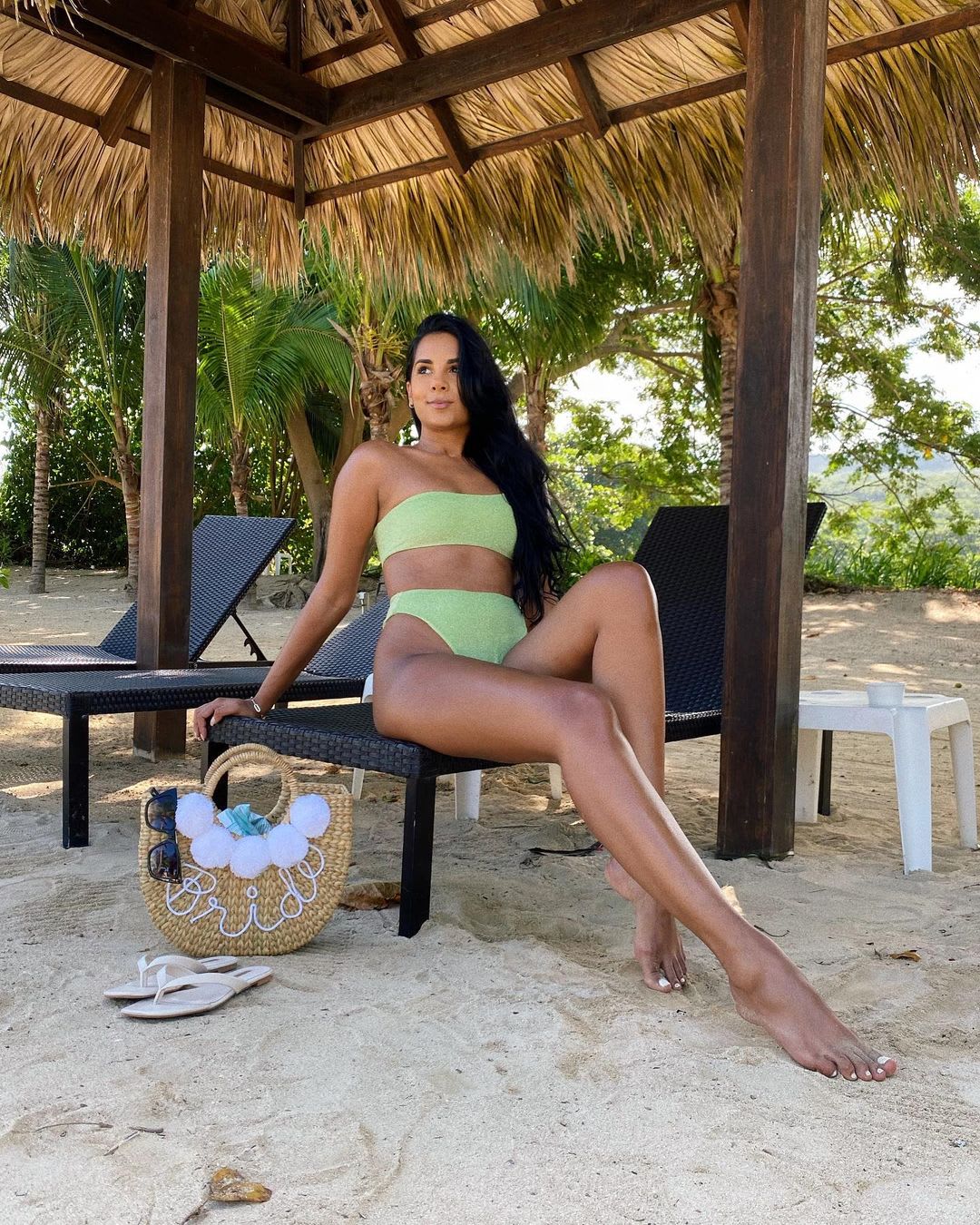 green glitter one shoulder bikini