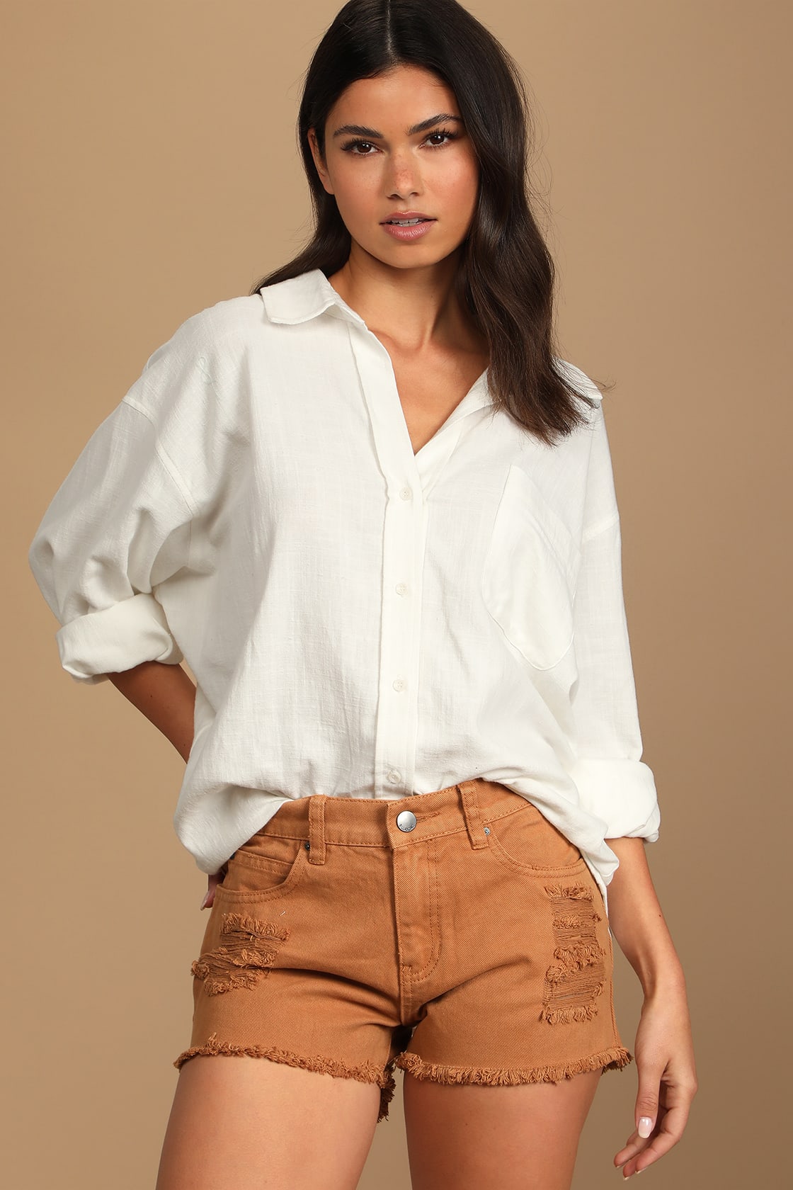 white oversized button up shirt