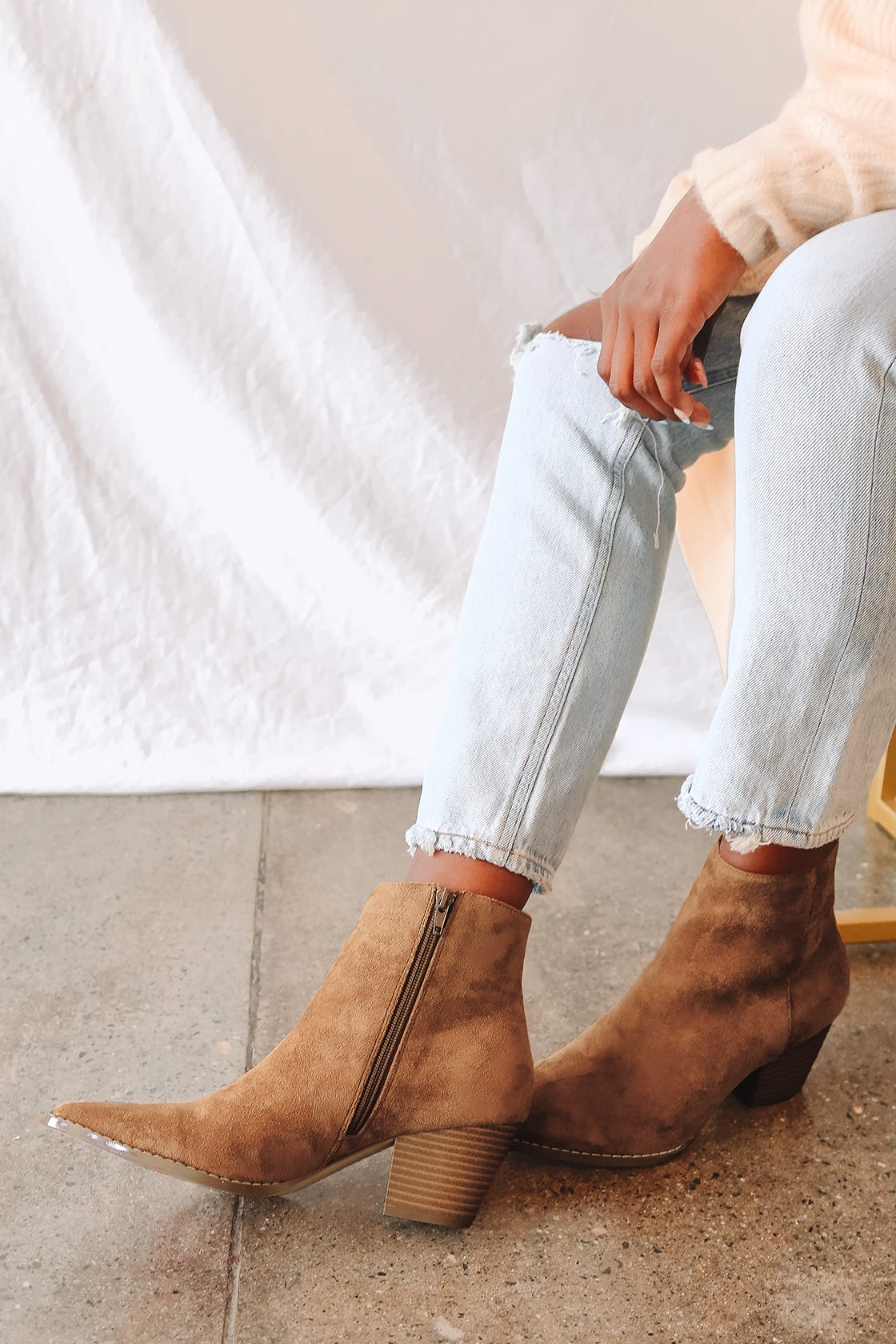 tan suede ankle booties