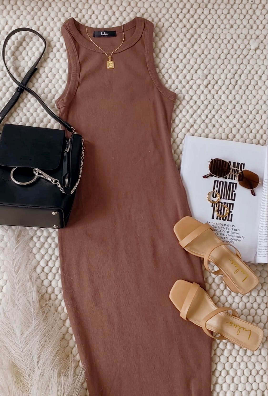 taupe knit midi dress