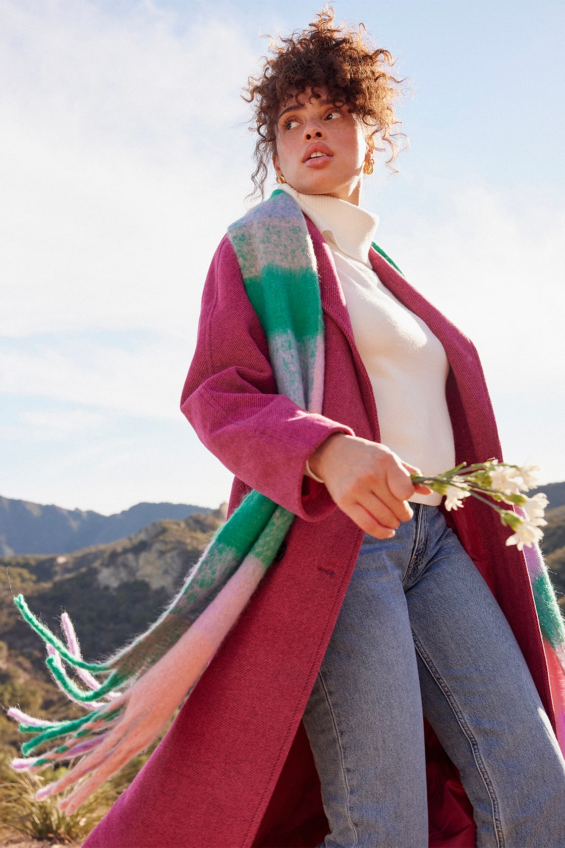 pink belted coat
