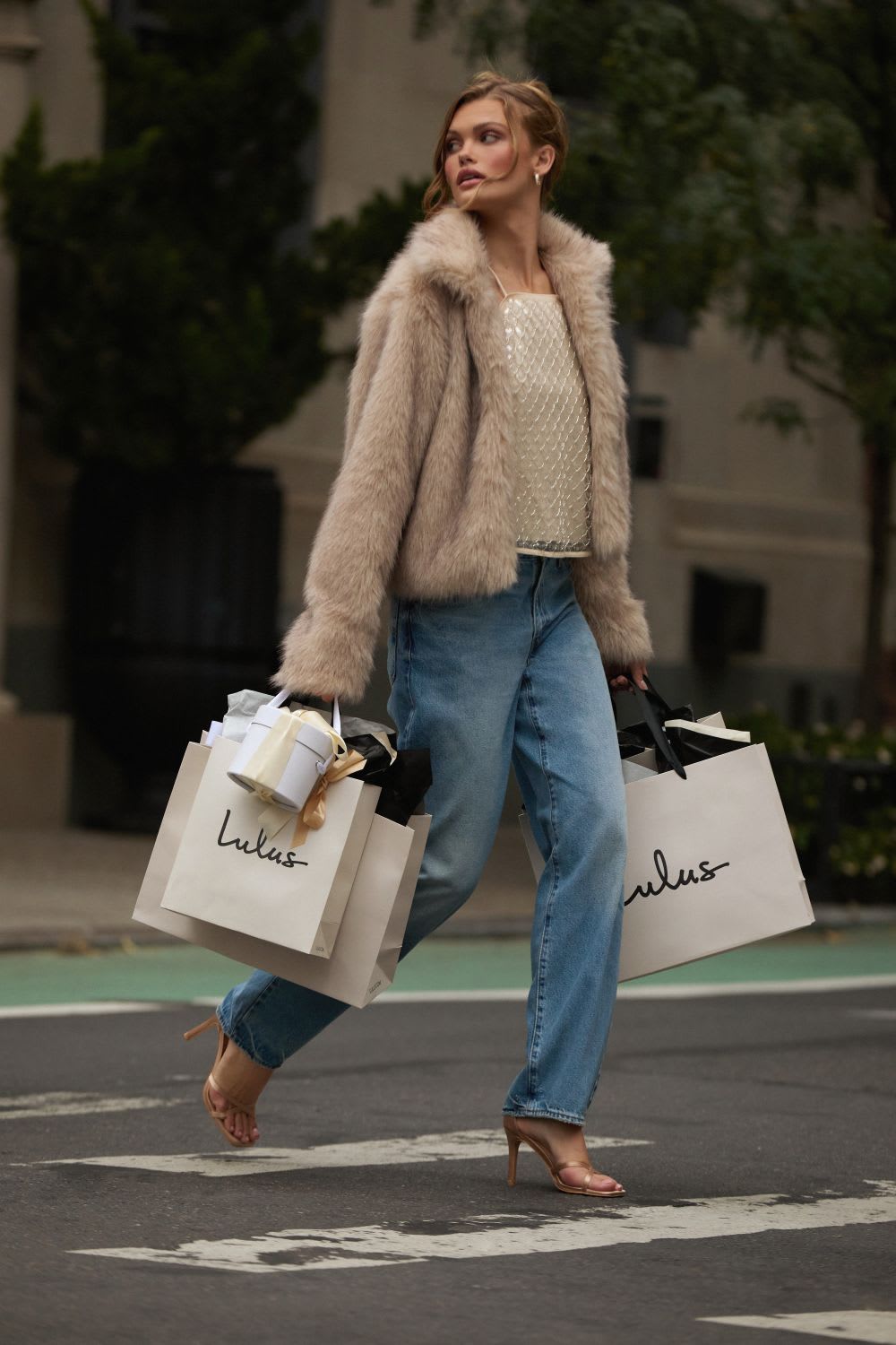 sequin tank and jeans