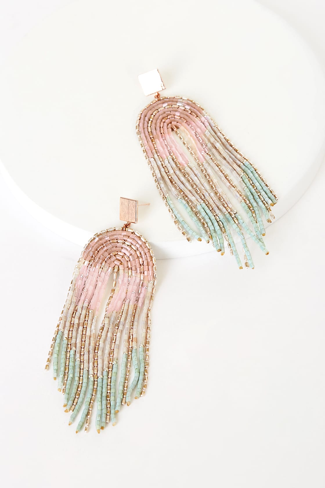multi beaded fringe drop earrings