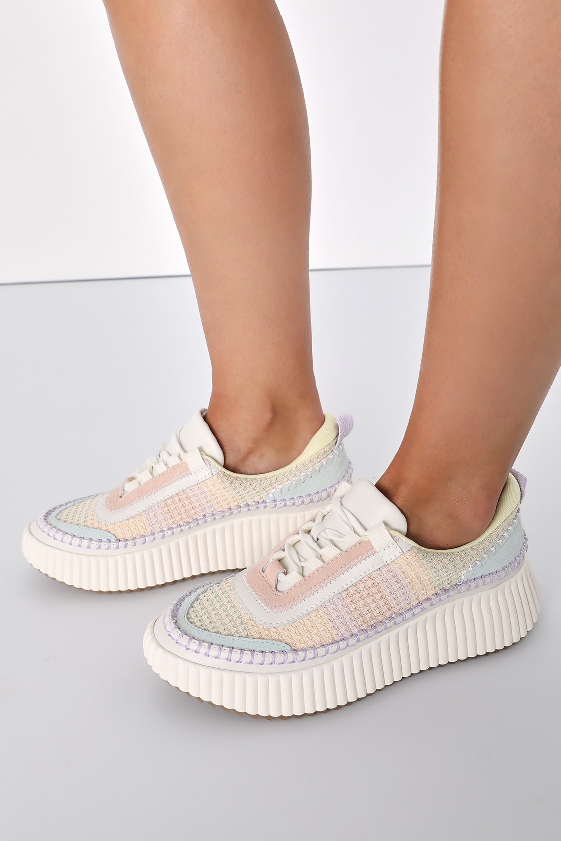 pastel stripe knit platform sneakers