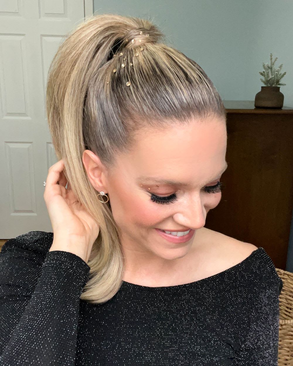 Hair How-To: Slick High Ponytail With Rhinestones 