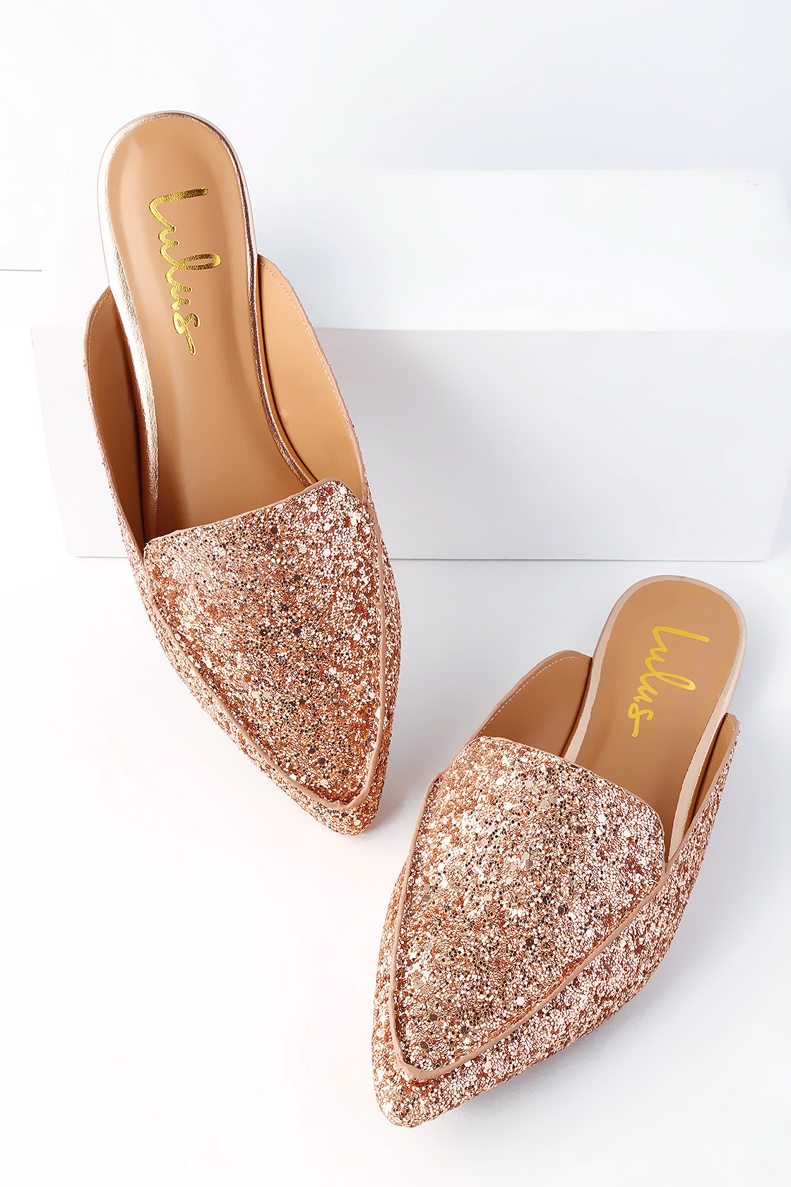 rose gold glitter slides
