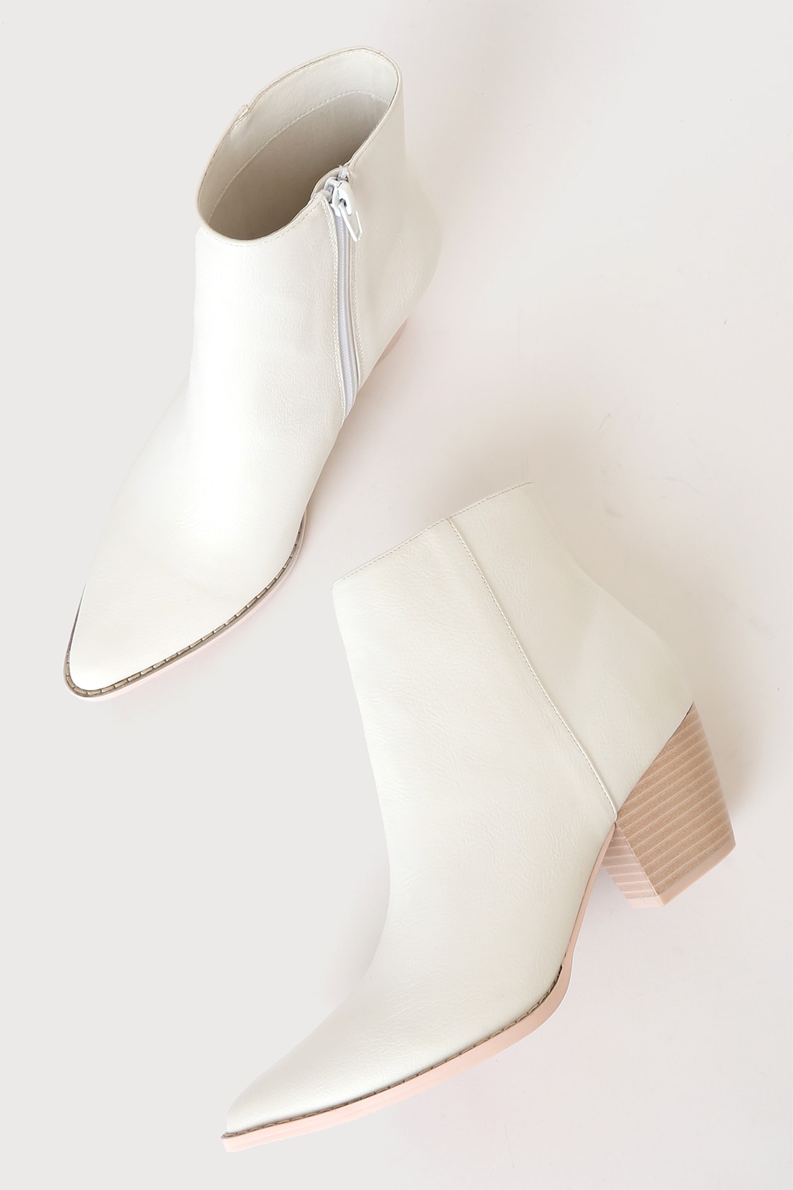 white pointed toe ankle booties