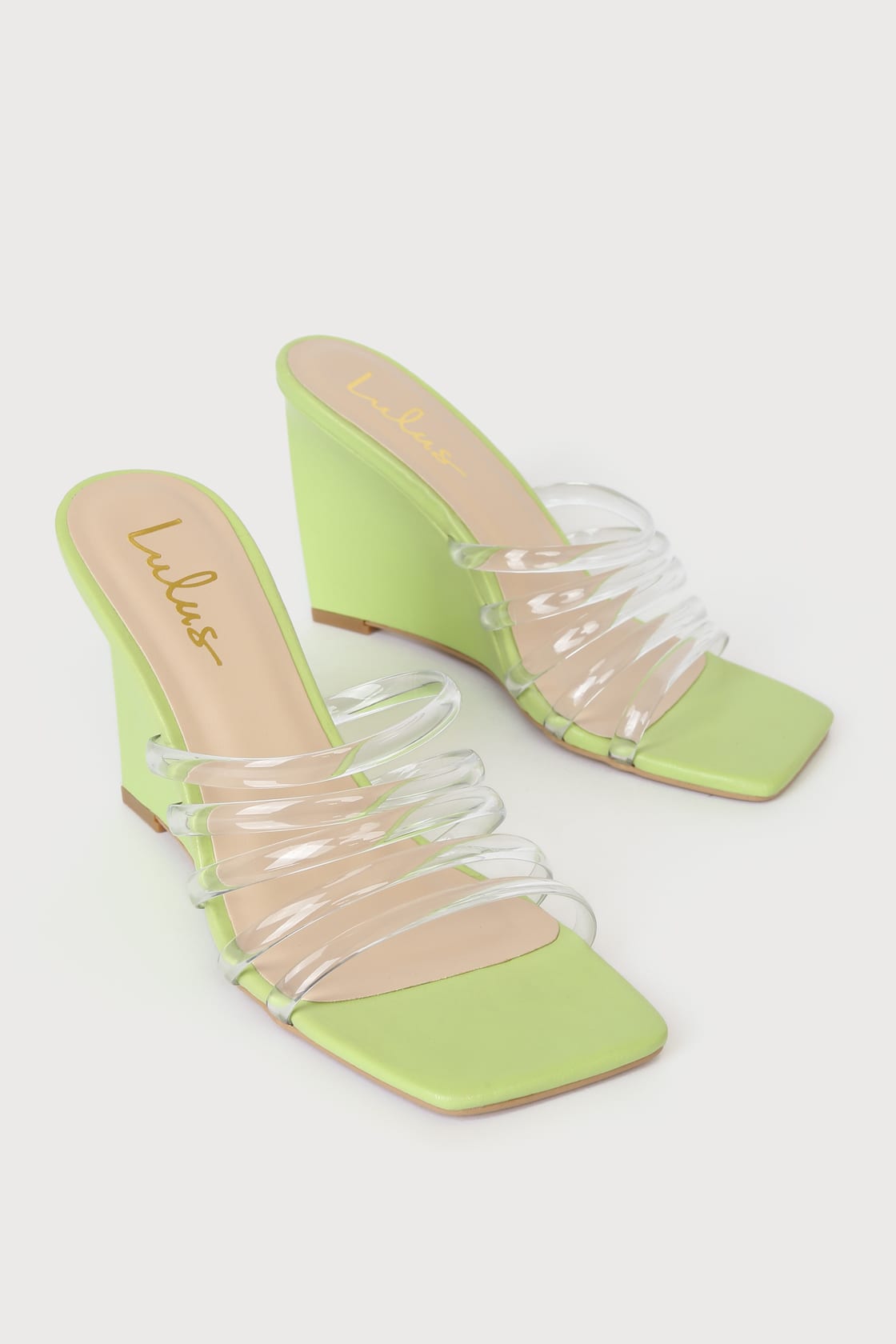 green clear slide on wedge sandals
