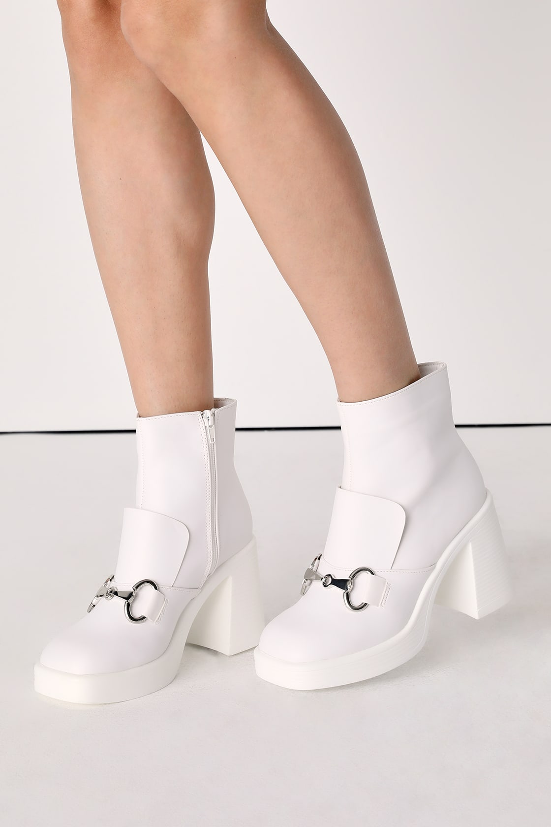 white platform square toe ankle booties