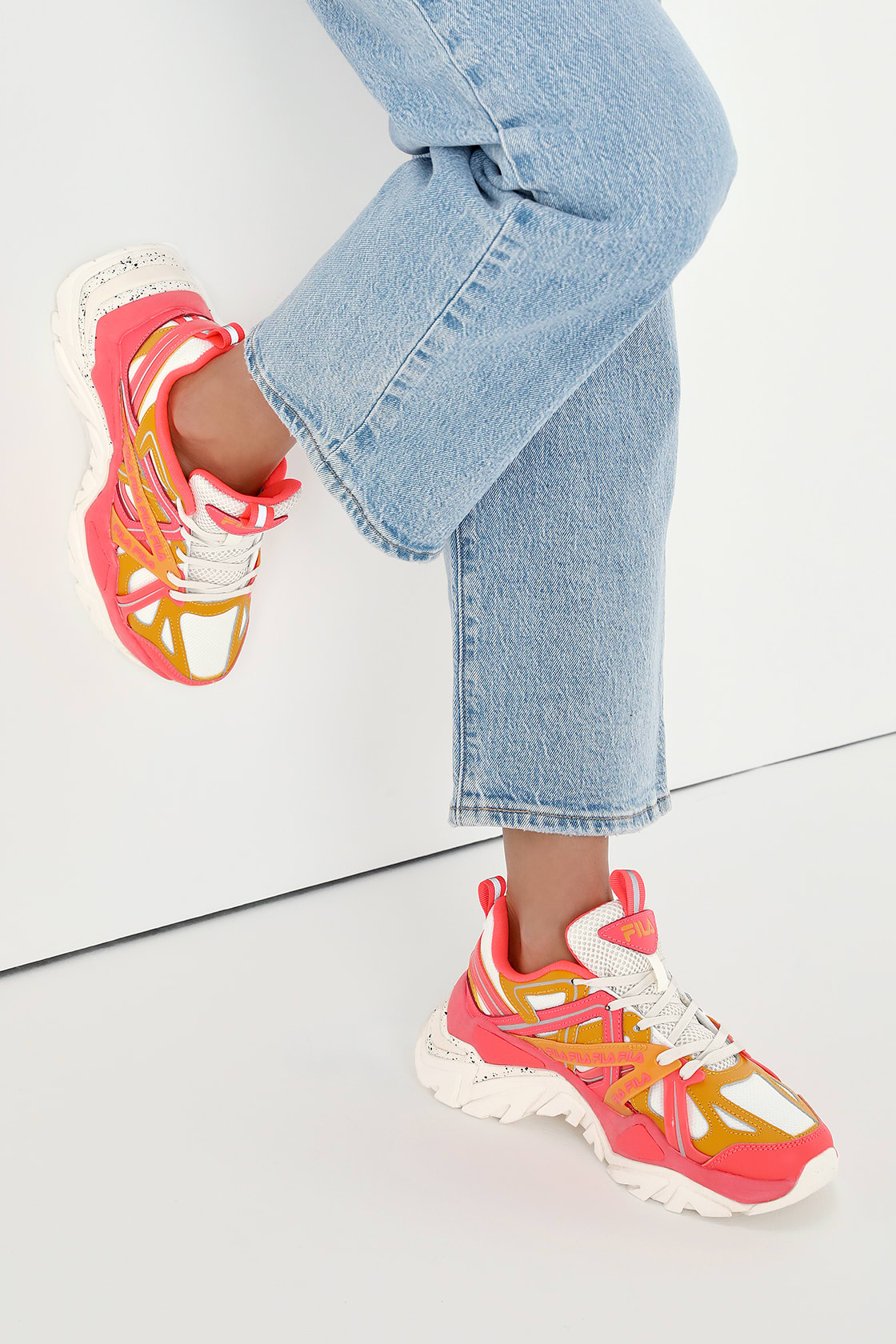 coral yellow chunky sneakers