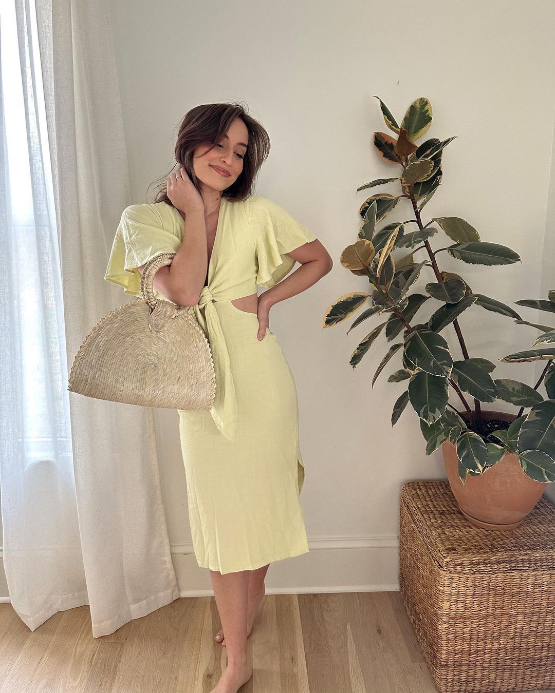 light green cutout tie front midi dress