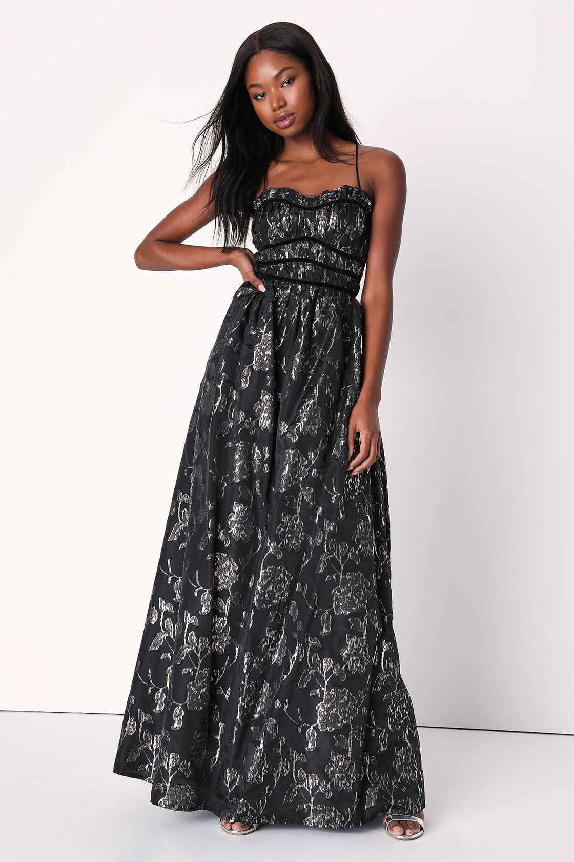 black open side dress 'Gigi' Crepe Side Cutout Evening Gown-Black 4