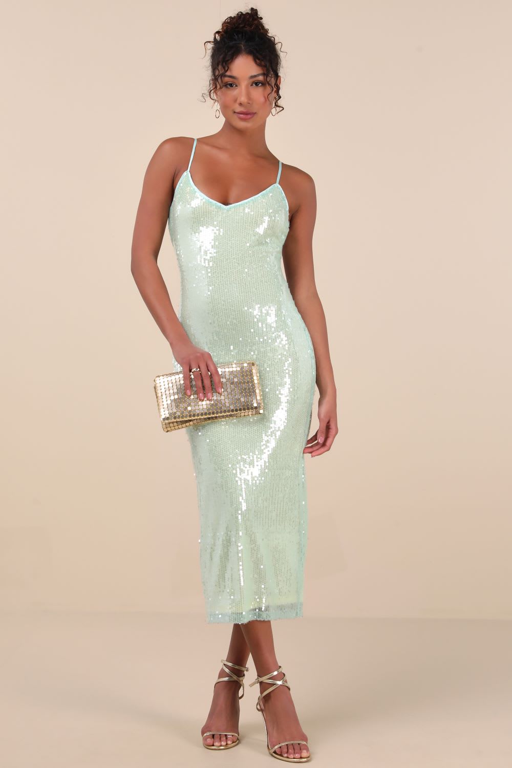 mint green sequin tie back dress