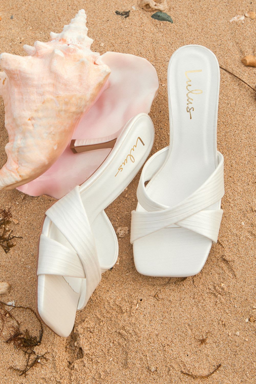 white textured high heel slide sandals