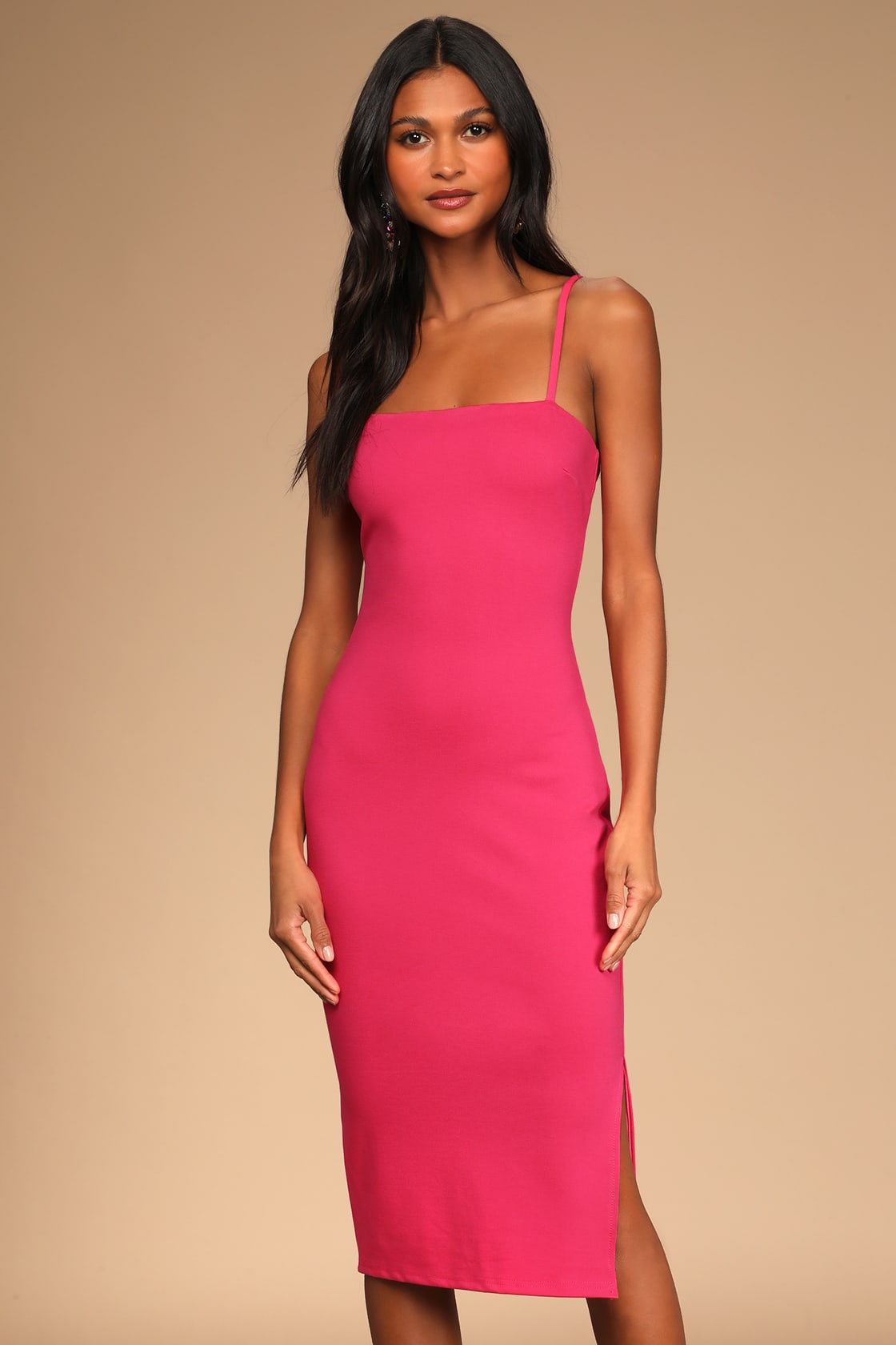 hot pink bodycon midi dress