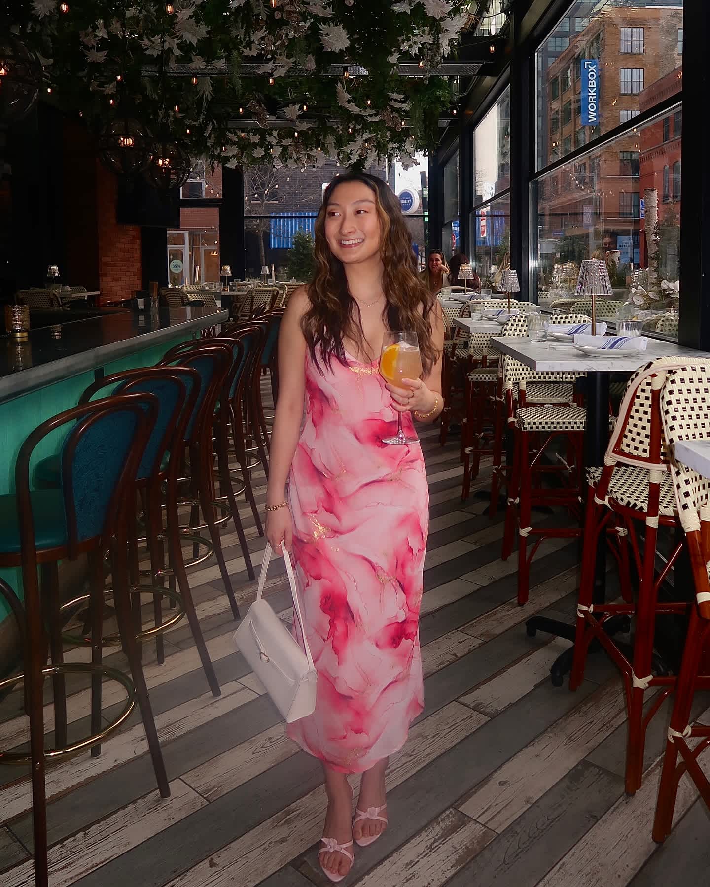 pink floral engagement party dress