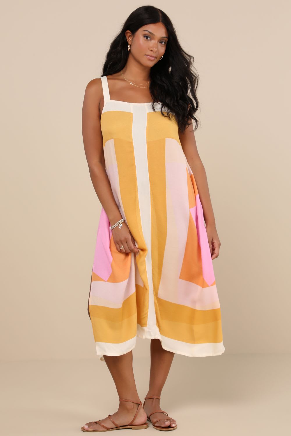 geometric print midi dress