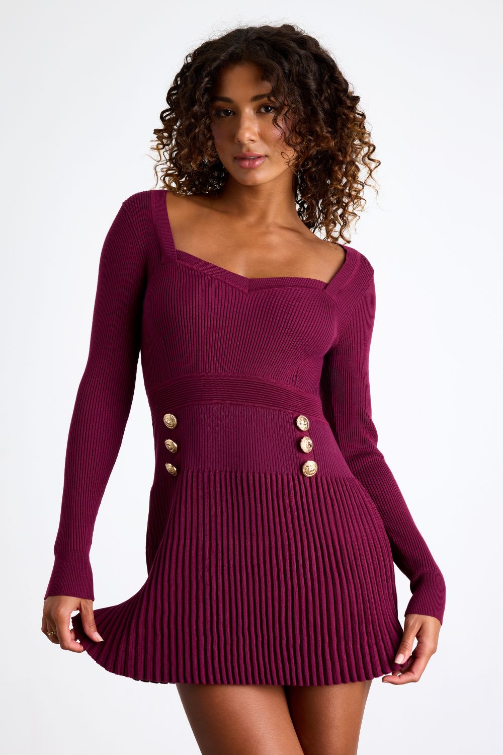 plum long sleeve mini sweater dress