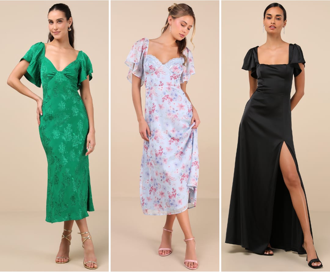 flutter sleeve wedding guest dresses