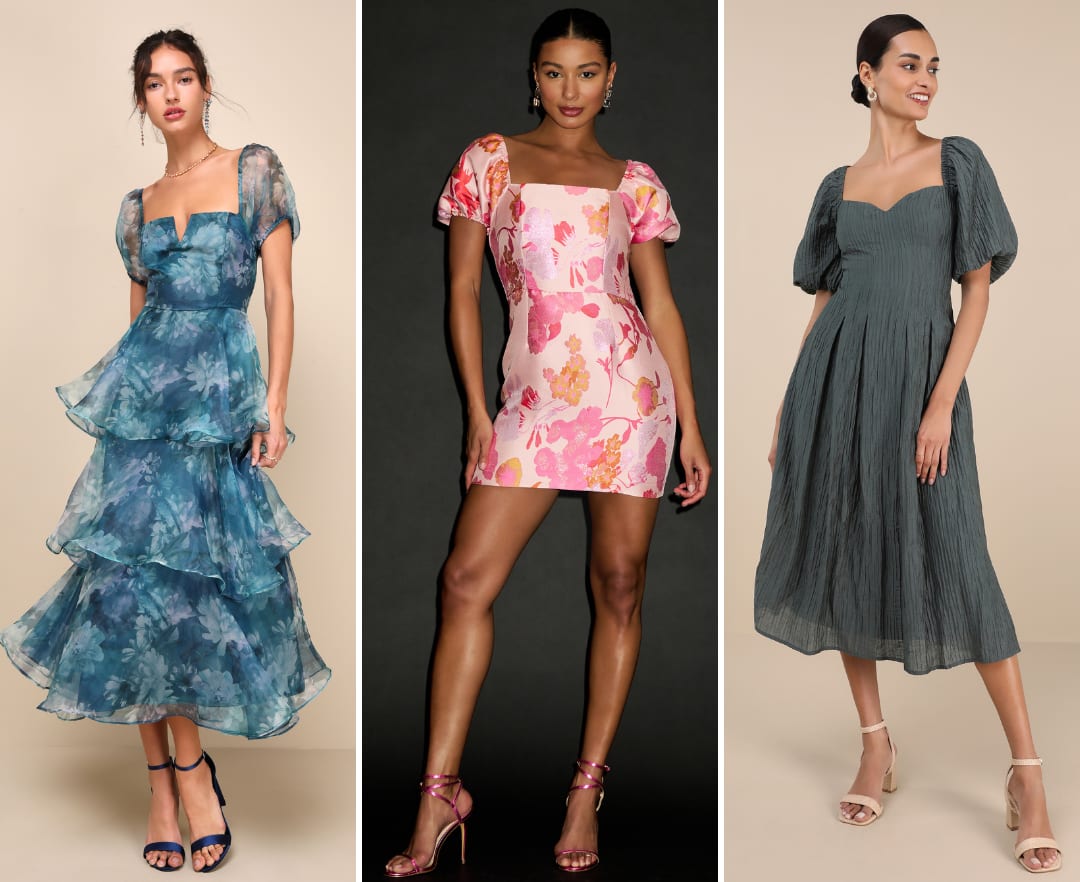 puff sleeve wedding guest dresses