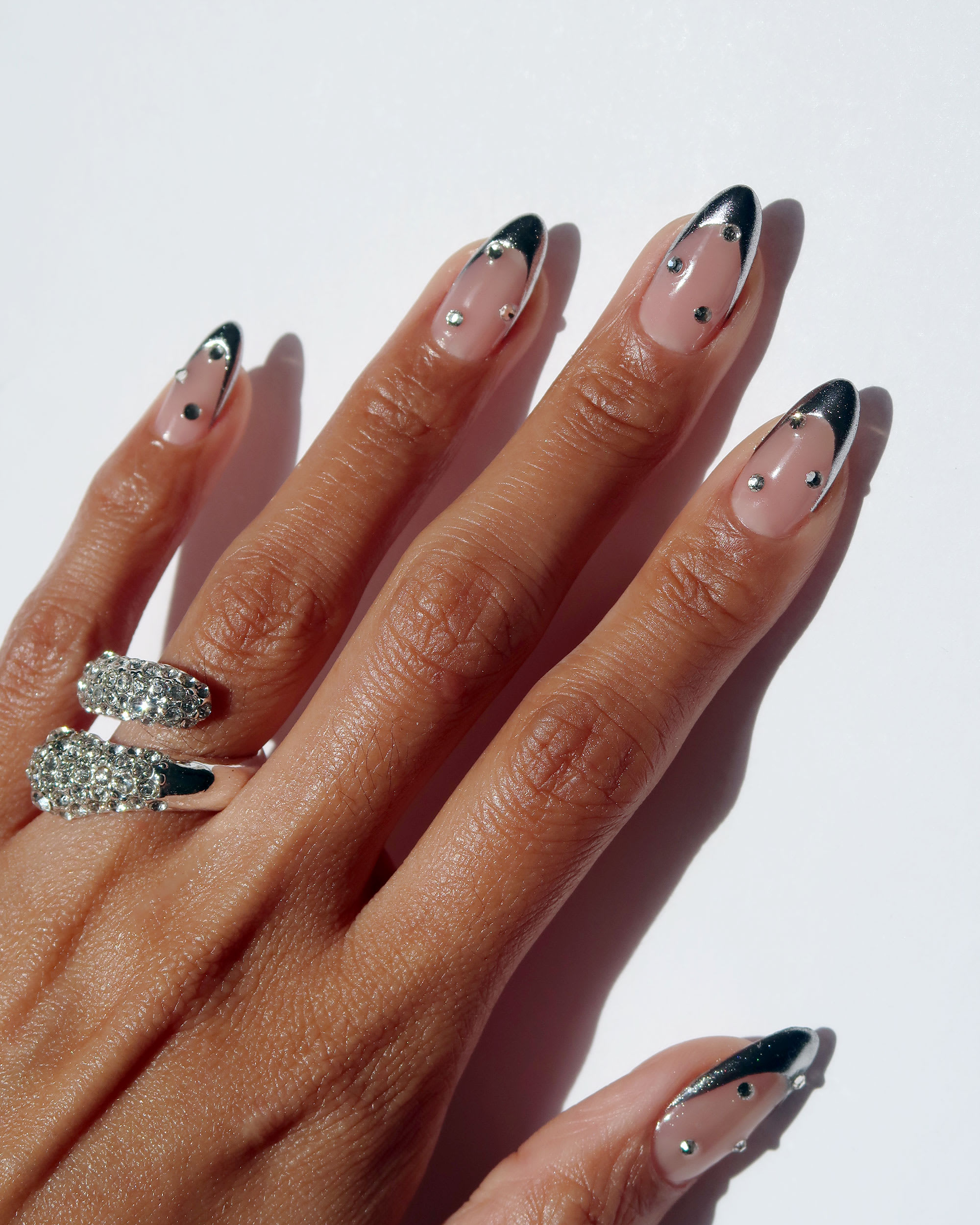 Anaconda | Black French Rhinestone Snake Nails