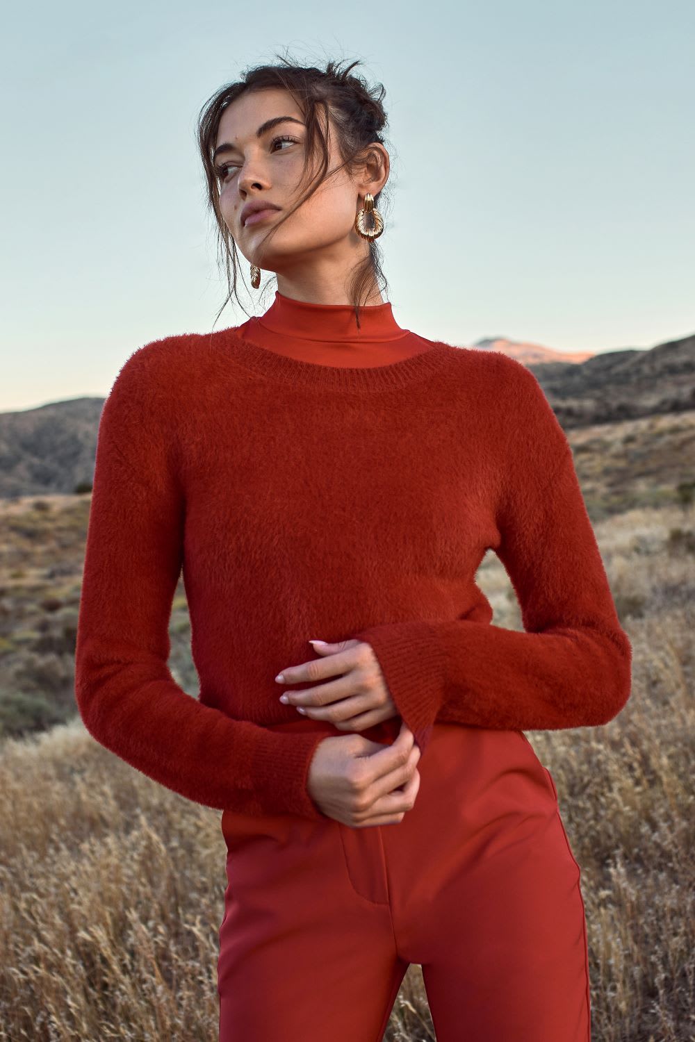 red sweater outfit