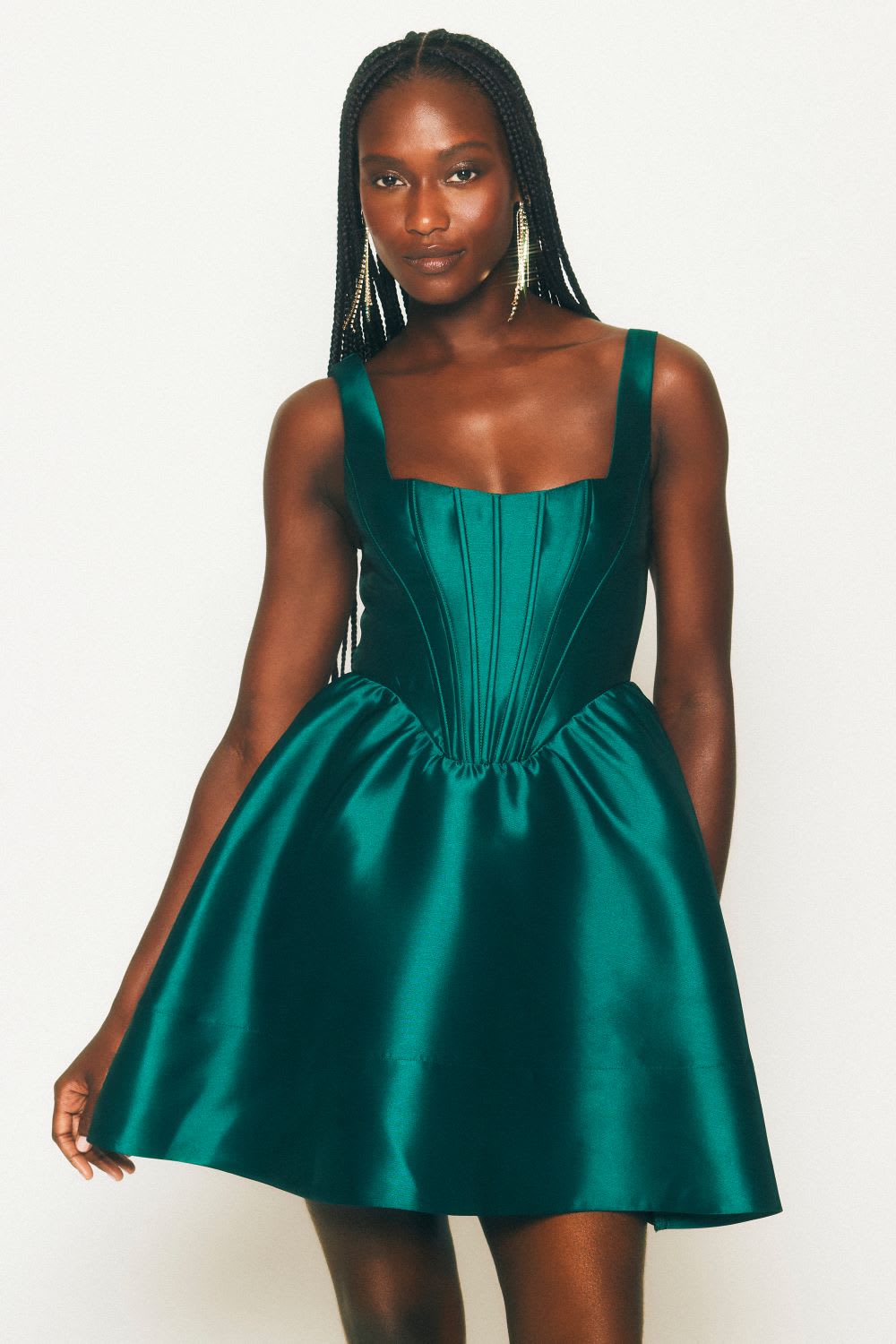 green taffeta corset mini dress