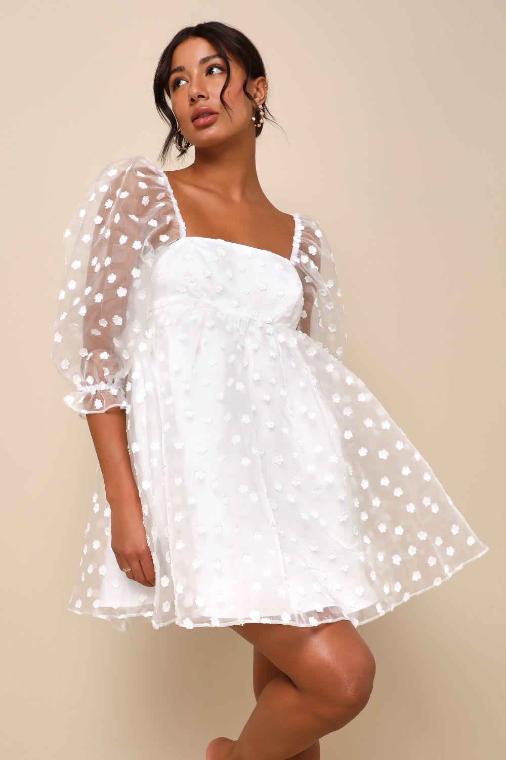 white organza babydoll mini dress