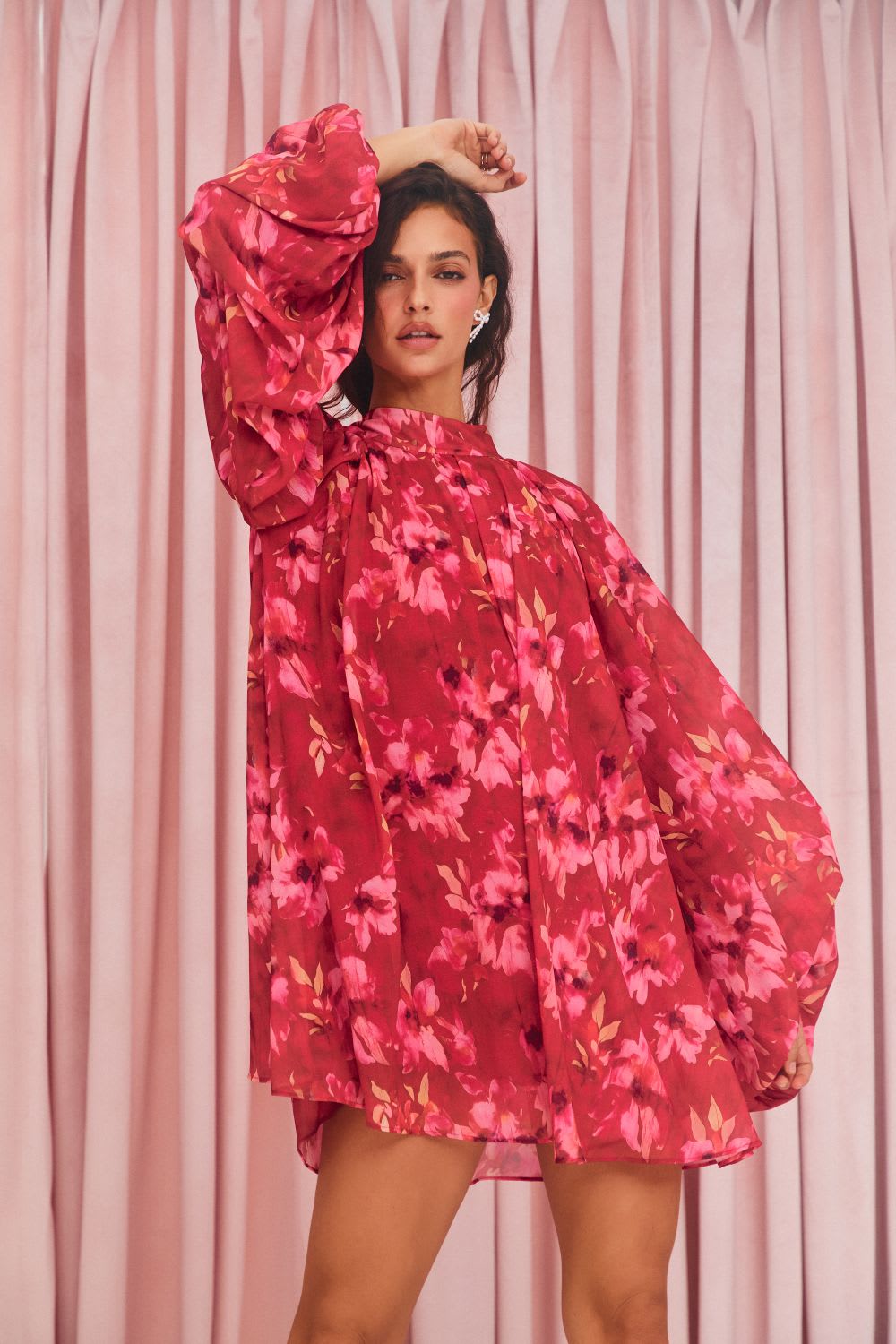pink and red floral dress