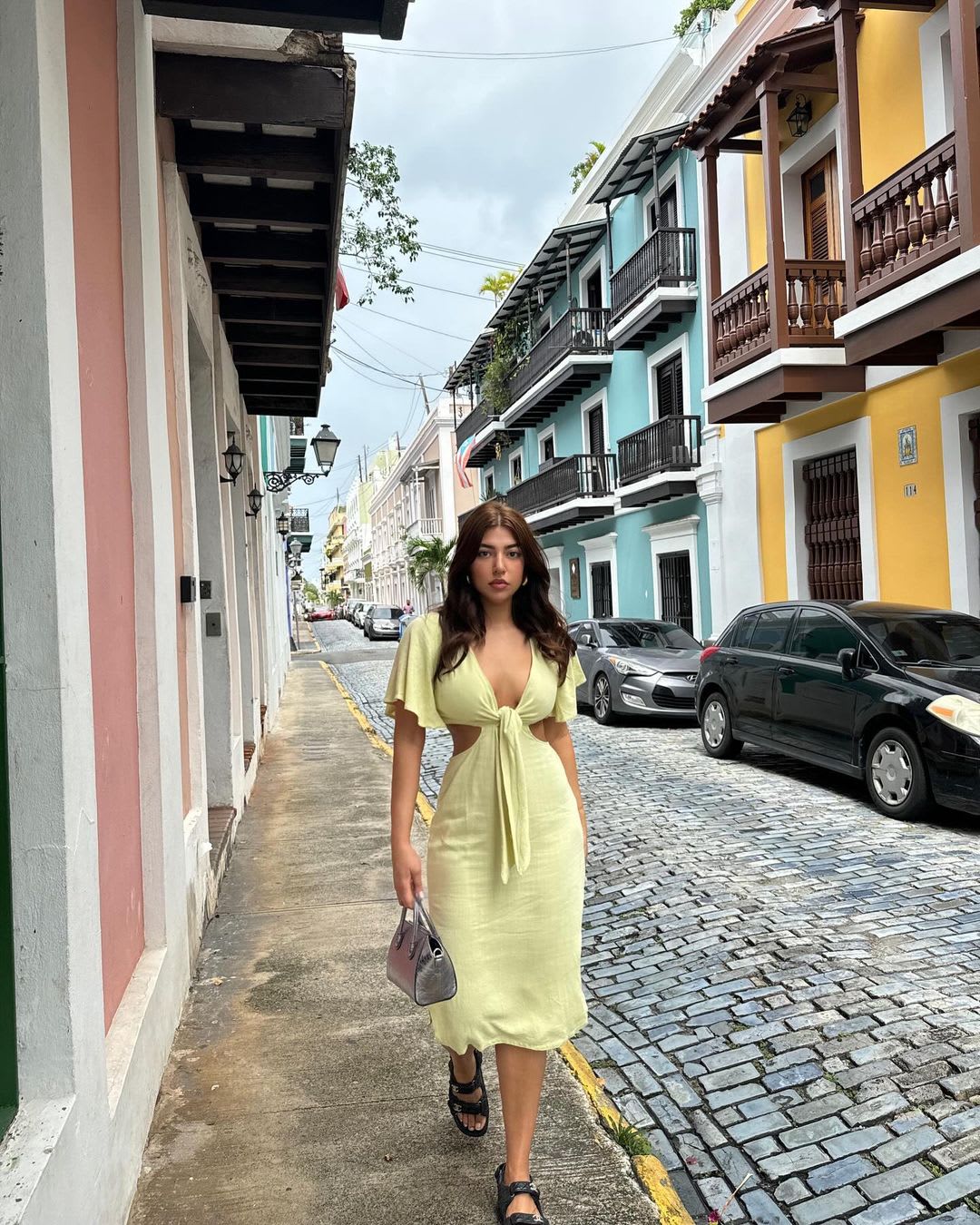 lime green cutout midi dress