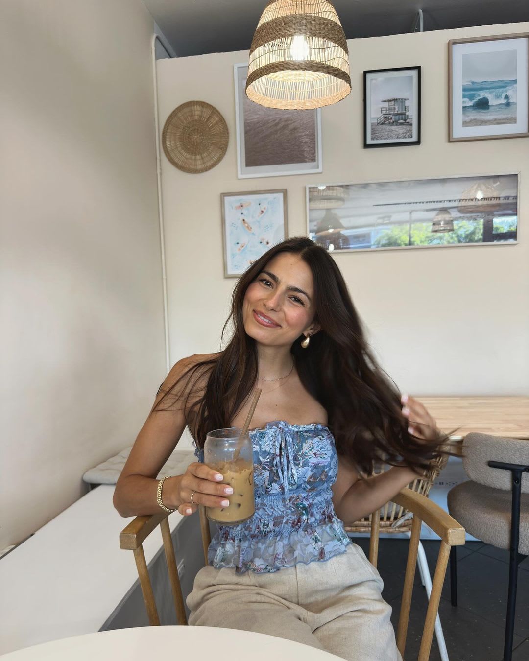 blue floral strapless top