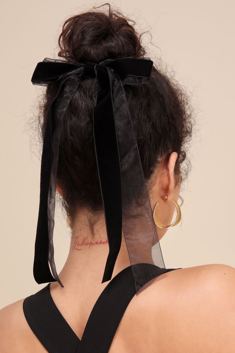 black velvet ribbon bow hair clip