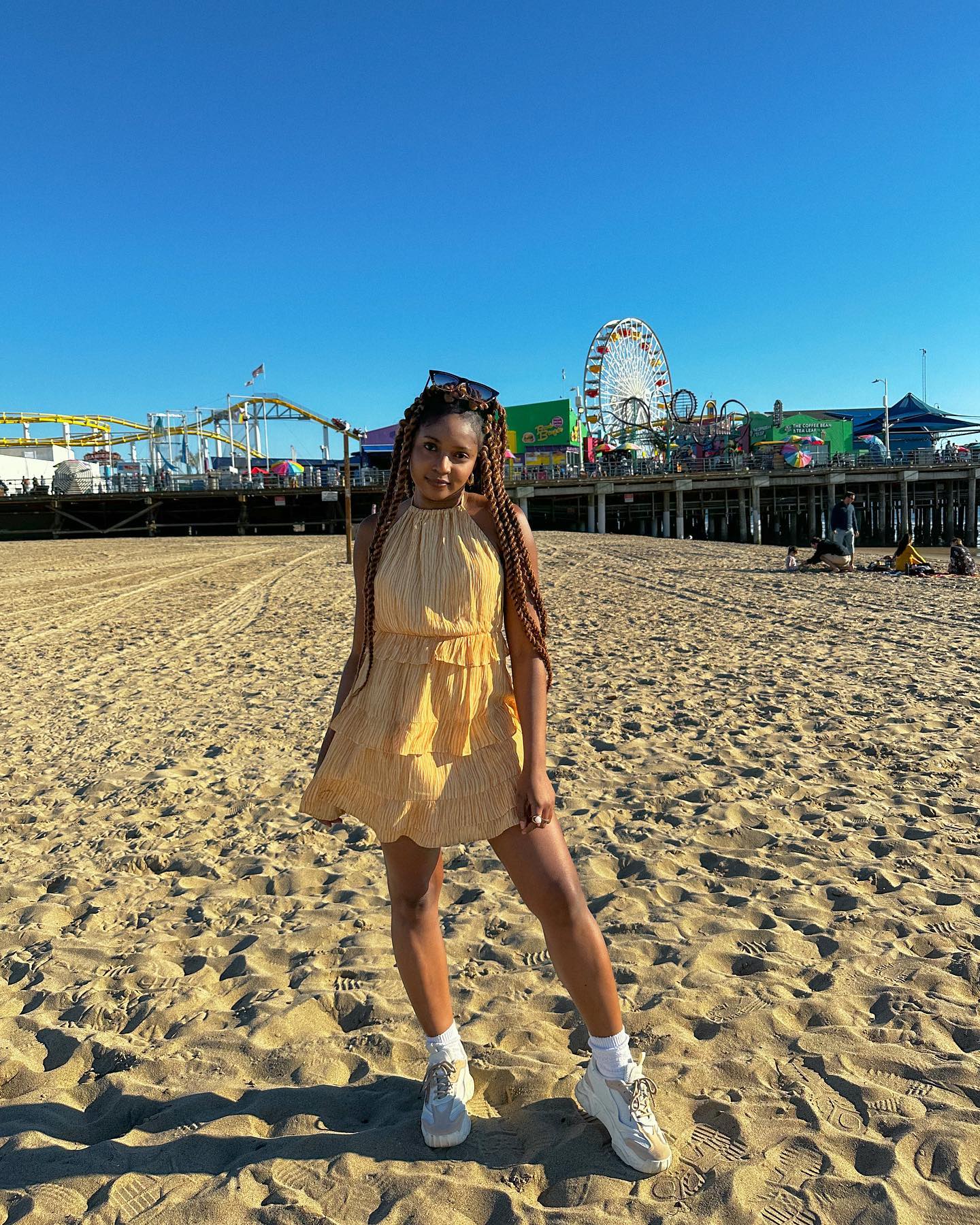 plisse dress and sneakers