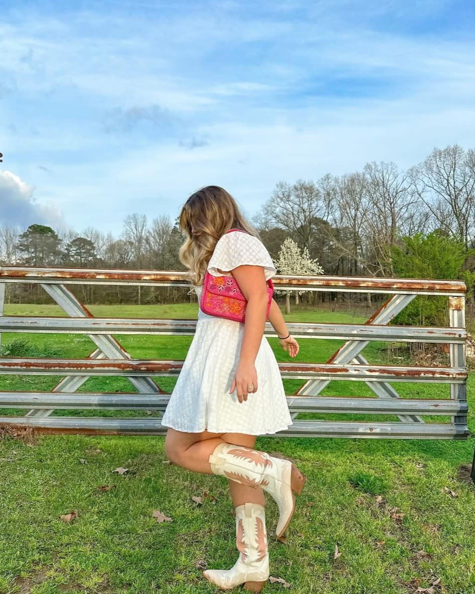 button front mini dress and western boots