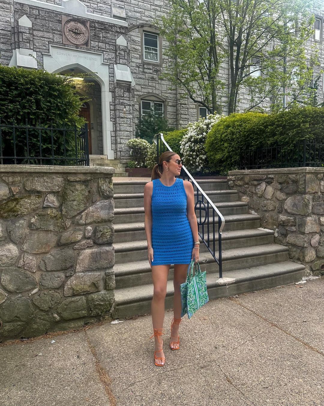 blue sleeveless crochet mini bodycon dress