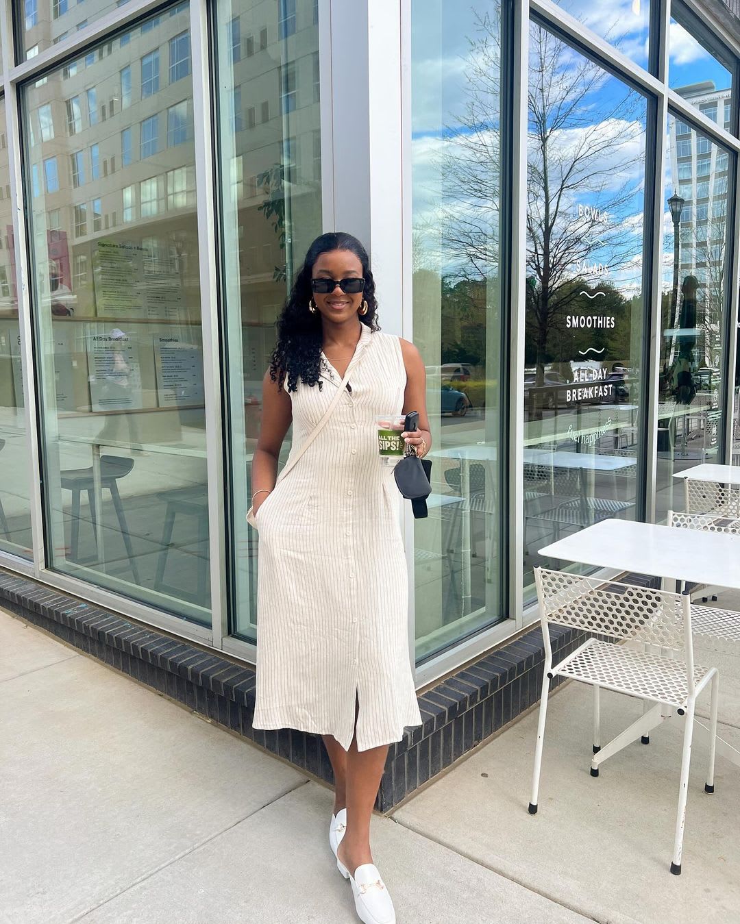 ivory pinstriped linen midi dress