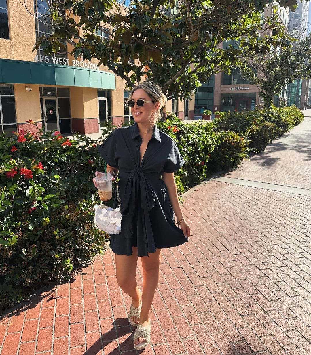 navy blue cutout tie front mini dress