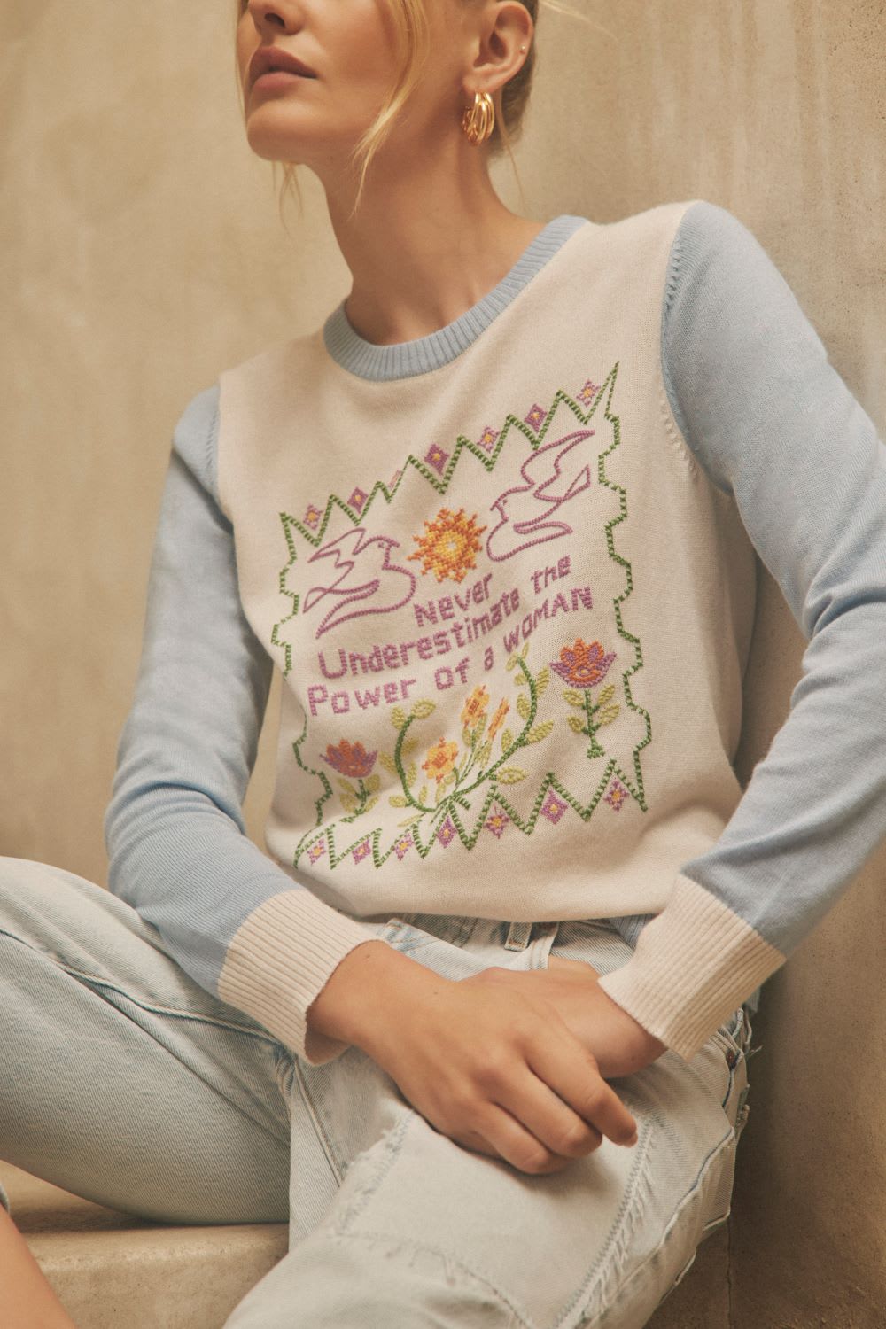 feminist embroidered sweater