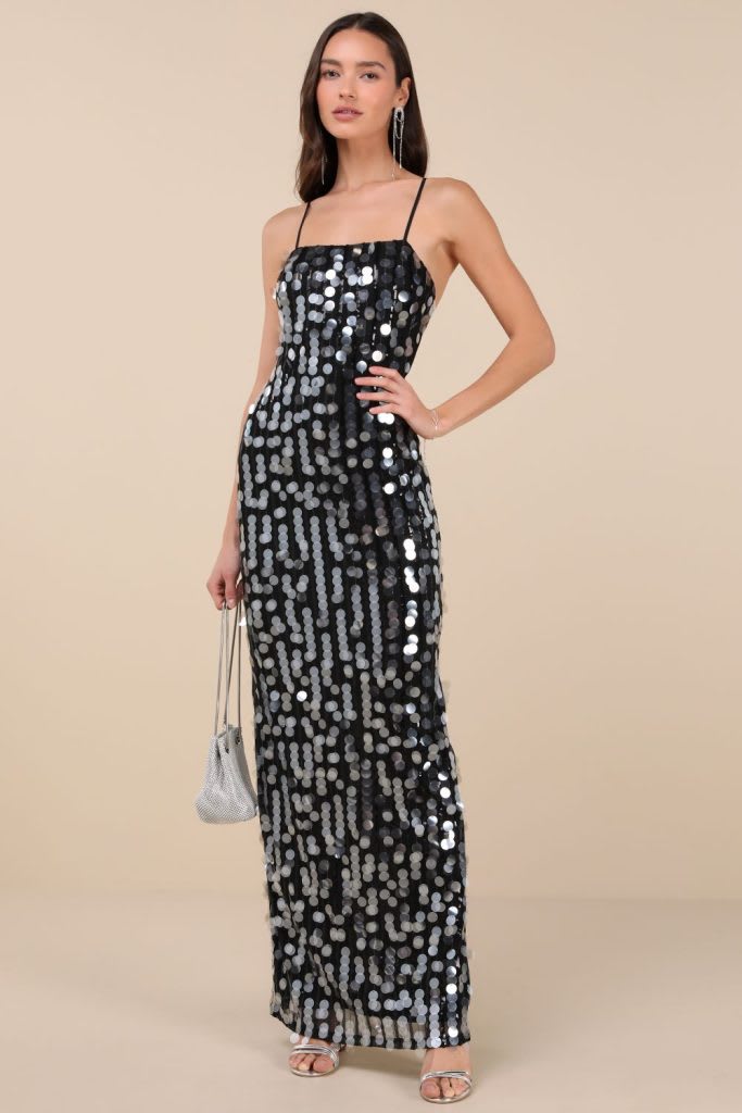 gloria Lace sequin backless maxi dress in black main image 0