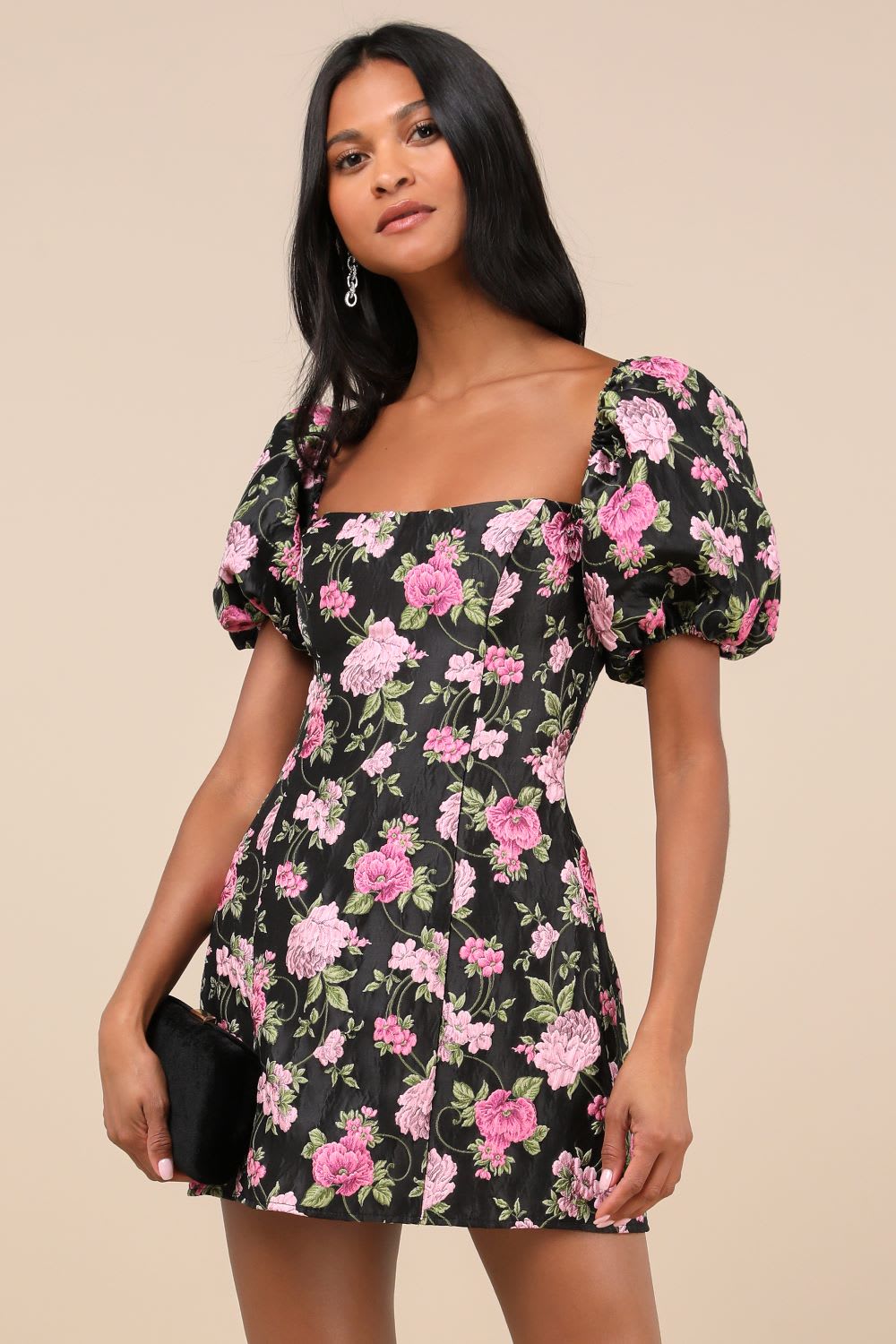 black floral mini dress