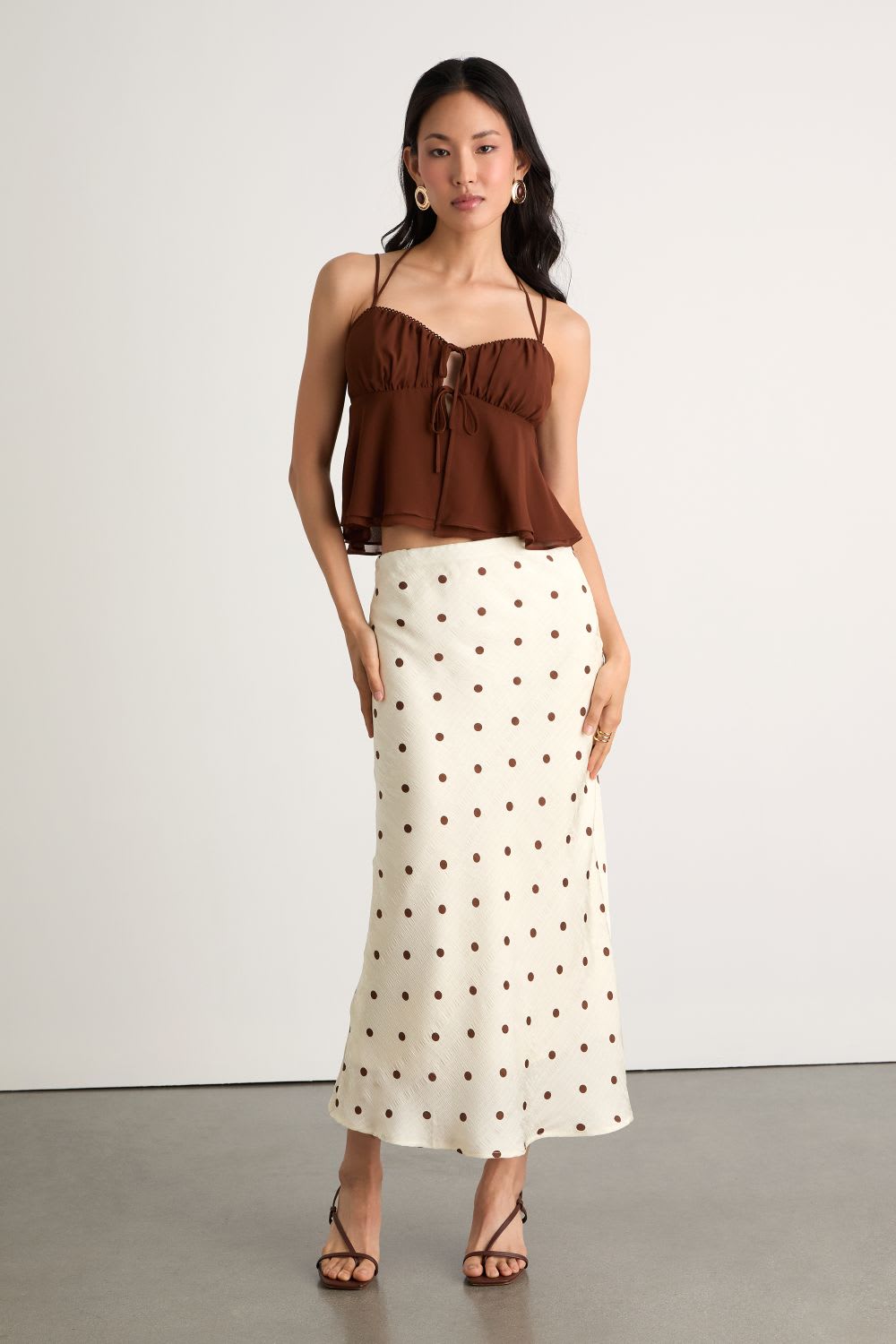 polka dot midi skirt