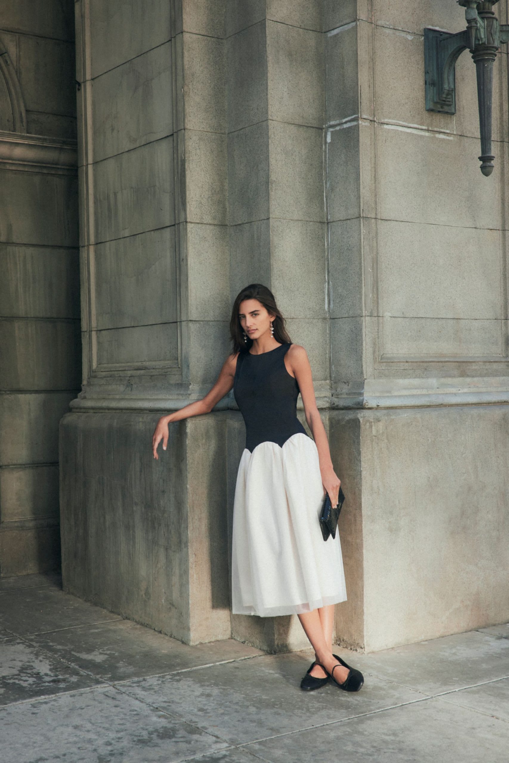 black and white drop waist dress