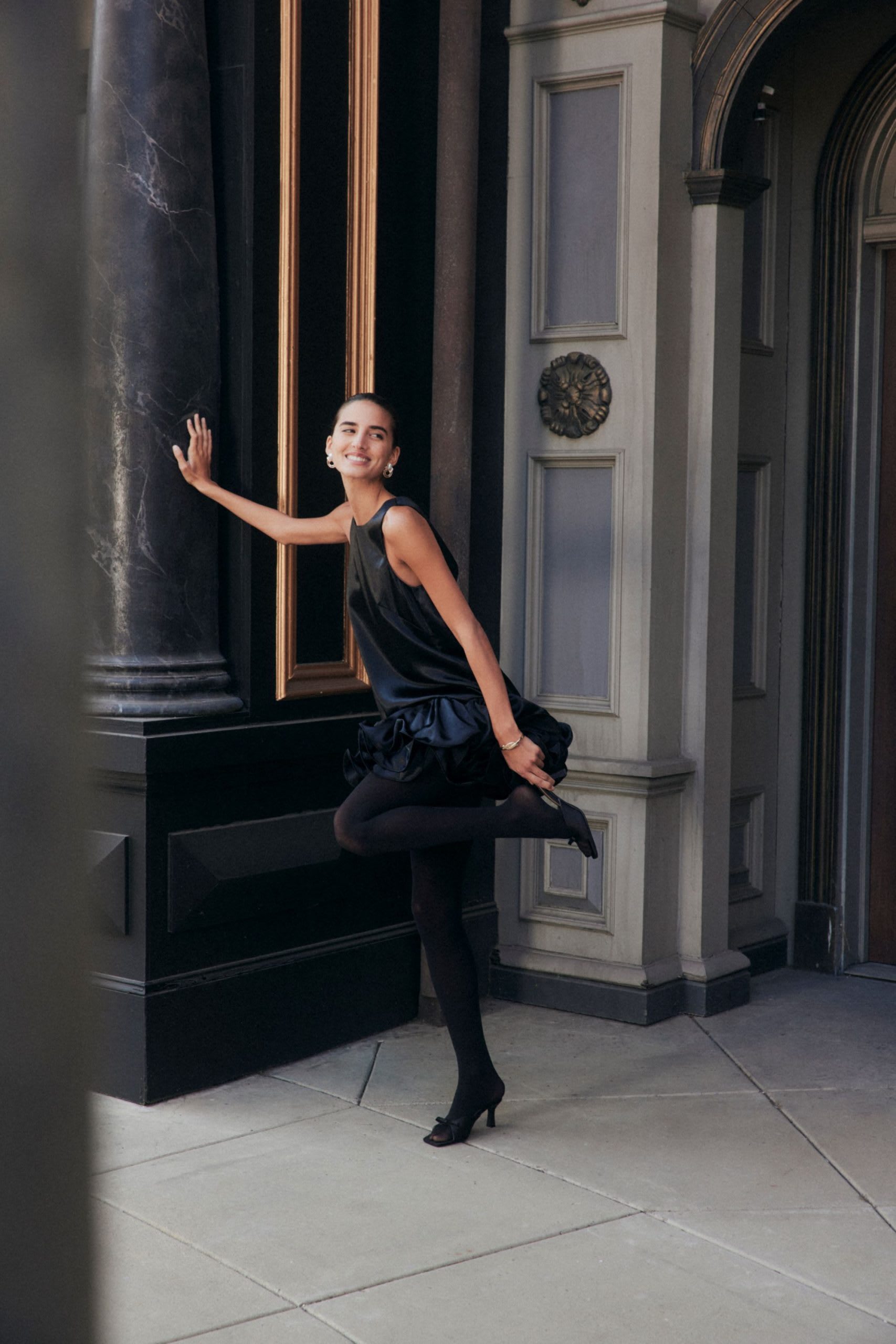 black bubble hem mini dress
