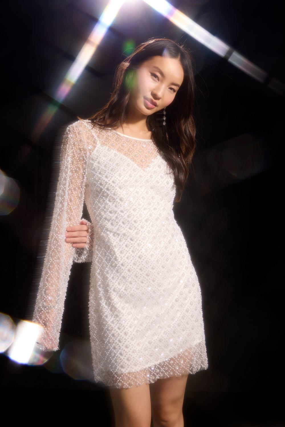 white sequin pearl mini dress