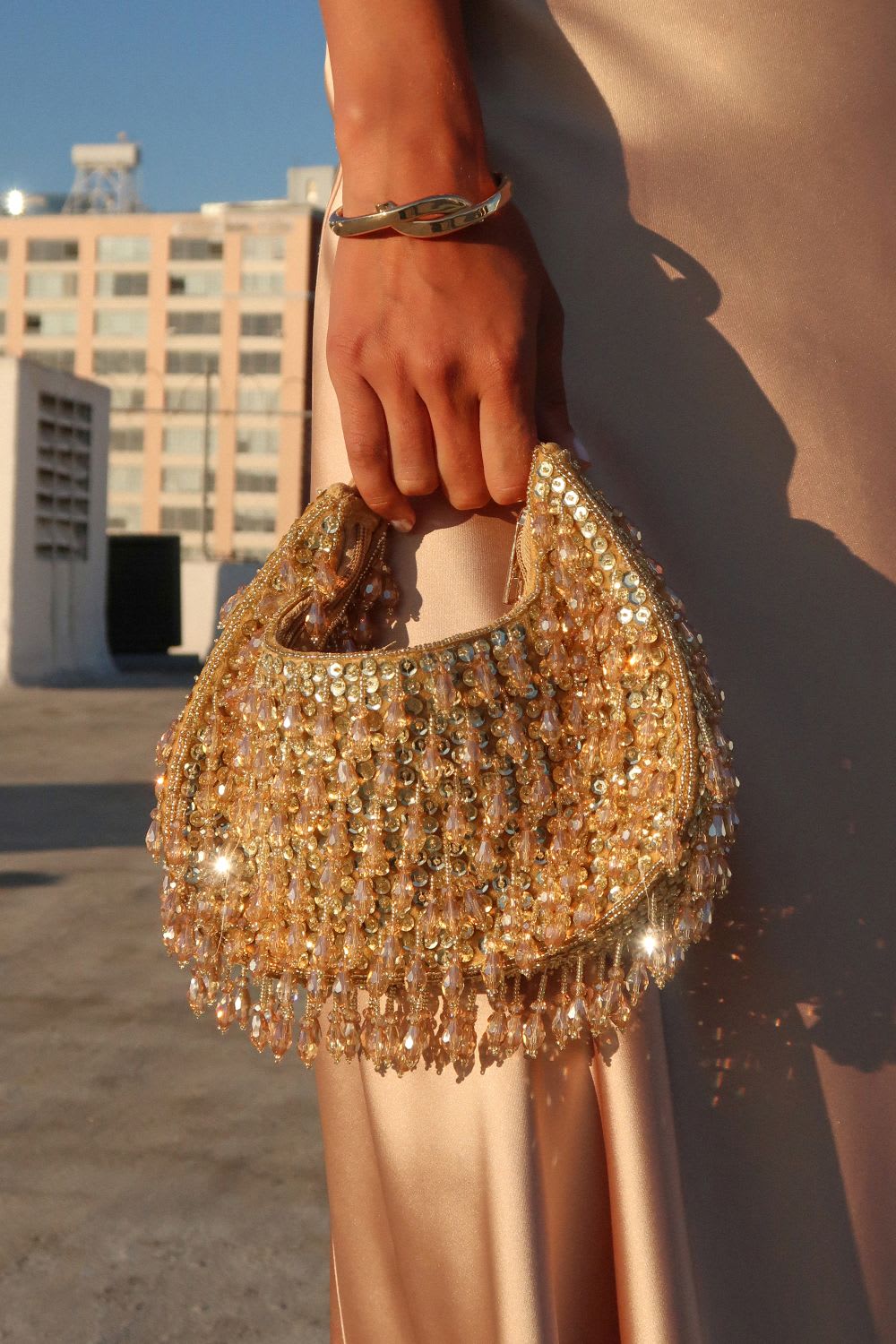 gold beaded clutch